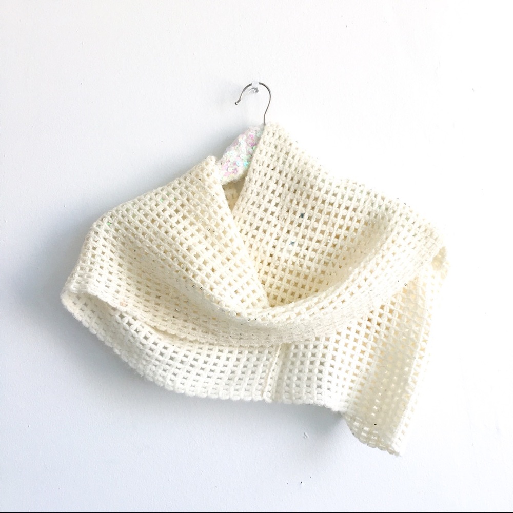 Knit cream sequins infinity scarf